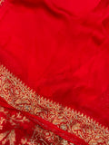 Red Zardozi Handloom Pure Georgette Silk Saree - Aura Benaras