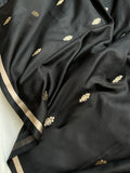 Black Banarasi Handloom Katan Satin Silk Saree - Aura Benaras