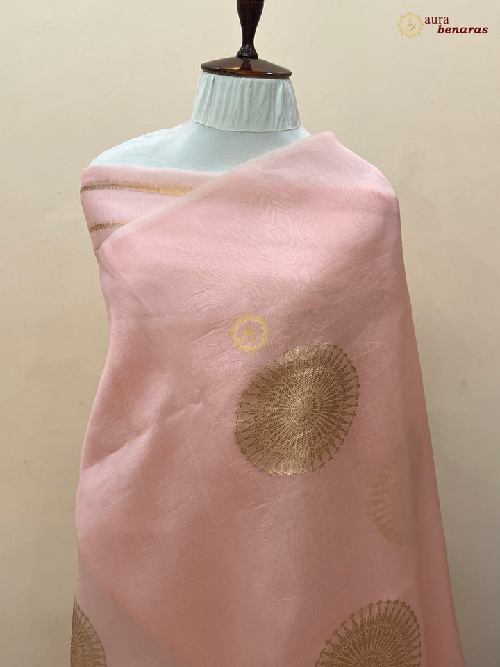  Pure Peaches Pink Banarasi Handloom Silk Saree - AuraBenaras
