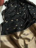 Black Banarasi Handloom Katan Satin Silk Saree - Aura Benaras