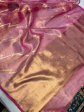 Red - Pink Shaded Banarasi Handloom Tissue Silk Saree - Aura Benaras