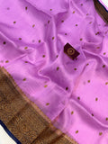 Lilac Banarasi Handloom Kora Silk Saree - Aura Benaras