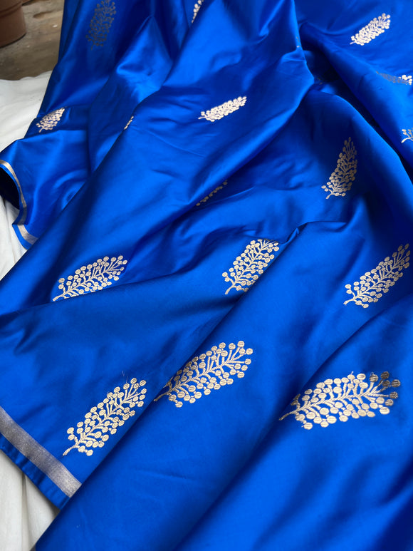 Blue Banarasi Handloom Katan Satin Silk Saree - Aura Benaras