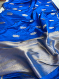 Blue Banarasi Handloom Katan Satin Silk Saree - Aura Benaras