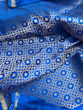 Blue Banarasi Handloom Katan Satin Silk Saree - Aura Benaras