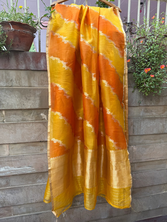 Yellow Rangkaat Kora Silk Banarasi Dupatta with Kadhwa Jaal