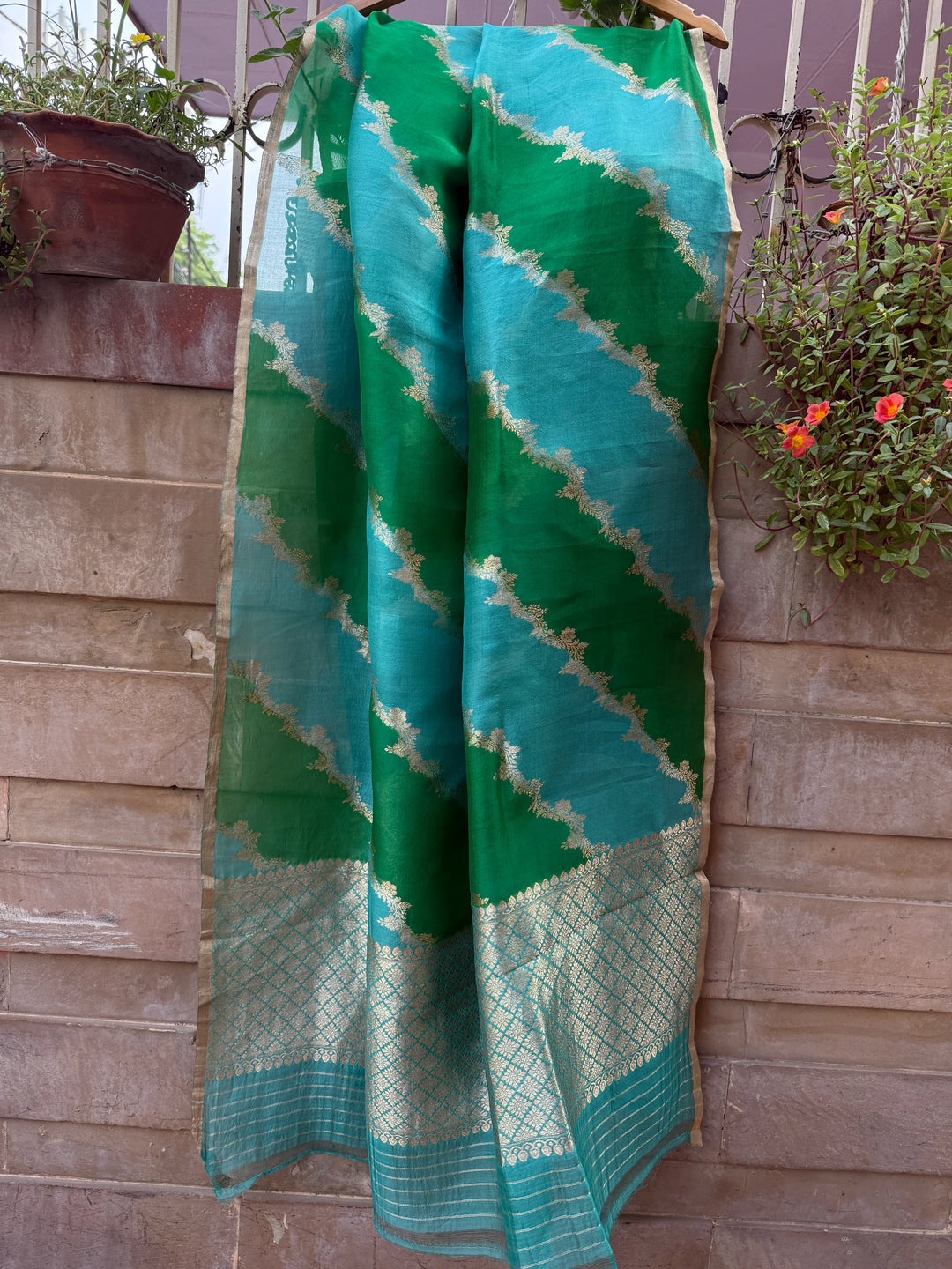 Green Rangkaat Kora Silk Banarasi Dupatta with Kadhwa Jaal