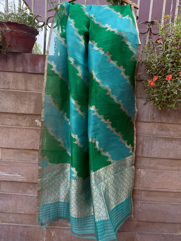 Green Rangkaat Kora Silk Banarasi Dupatta with Kadhwa Jaal