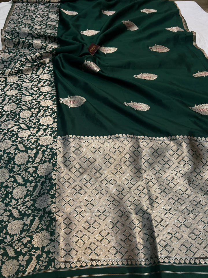 Bottle Green Pure Silk Handloom Banarasi Saree