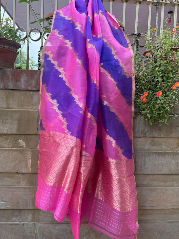 Pink Rangkaat Pure Banarasi Kora Silk Dupatta