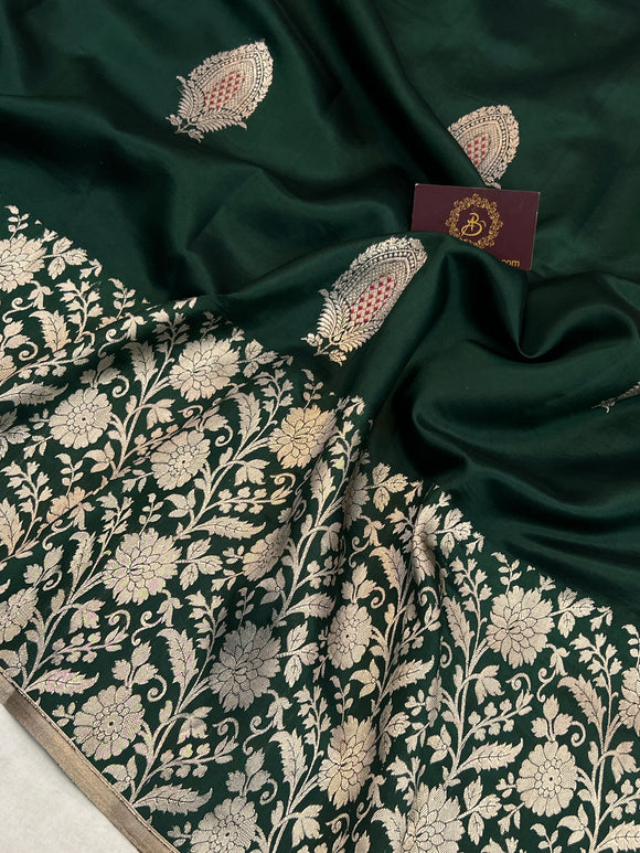 Bottle Green Pure Silk Handloom Banarasi Saree