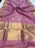 Pastel Pink Pure Banarasi Handloom Kora Silk Saree - Aura Benaras