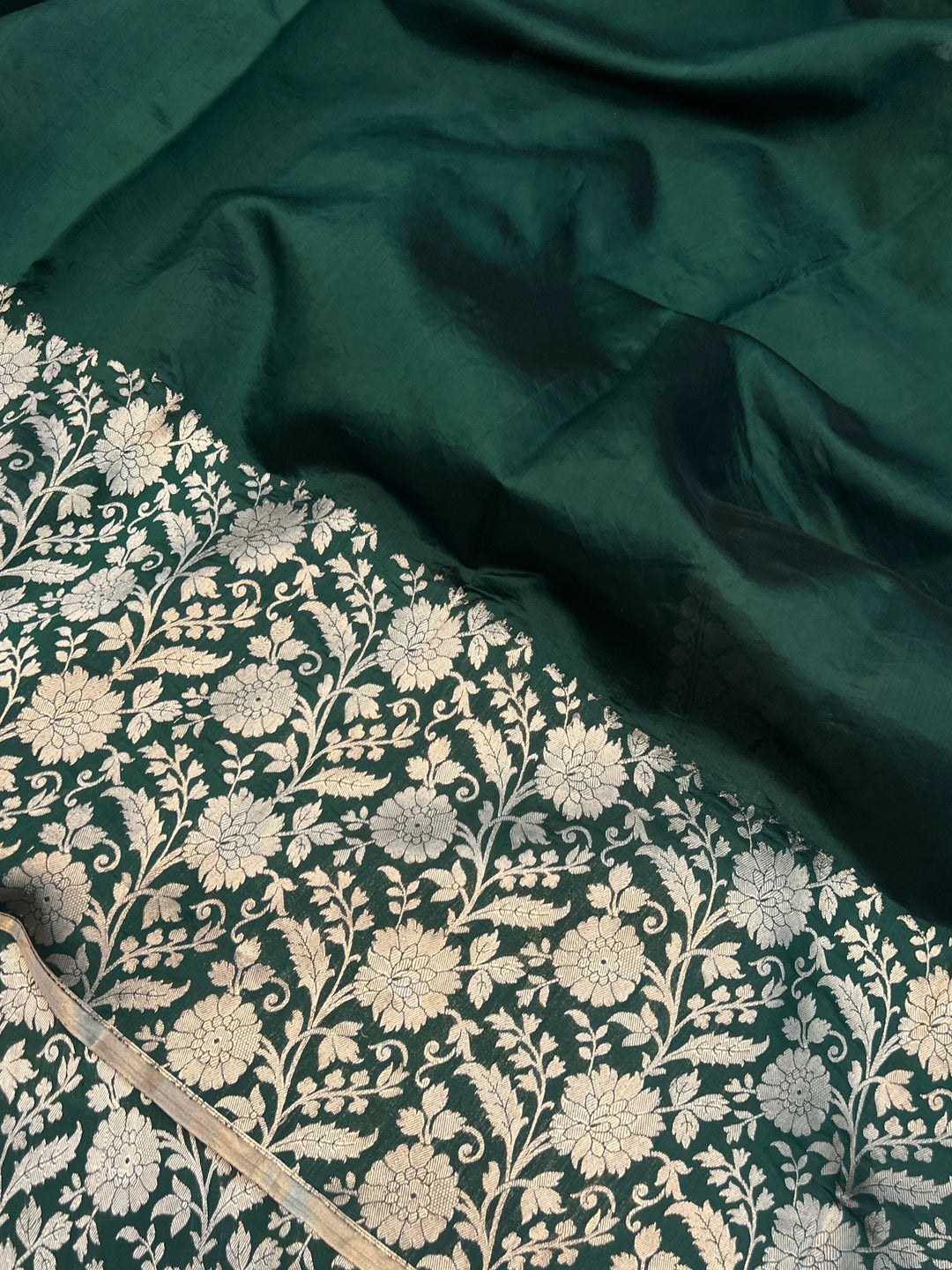 Bottle Green Pure Silk Handloom Banarasi Saree