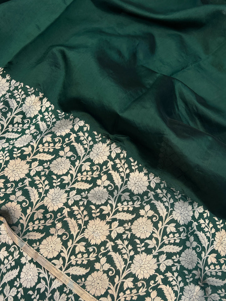 Bottle Green Pure Silk Handloom Banarasi Saree