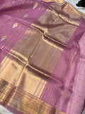 Pastel Pink Pure Banarasi Handloom Kora Silk Saree - Aura Benaras