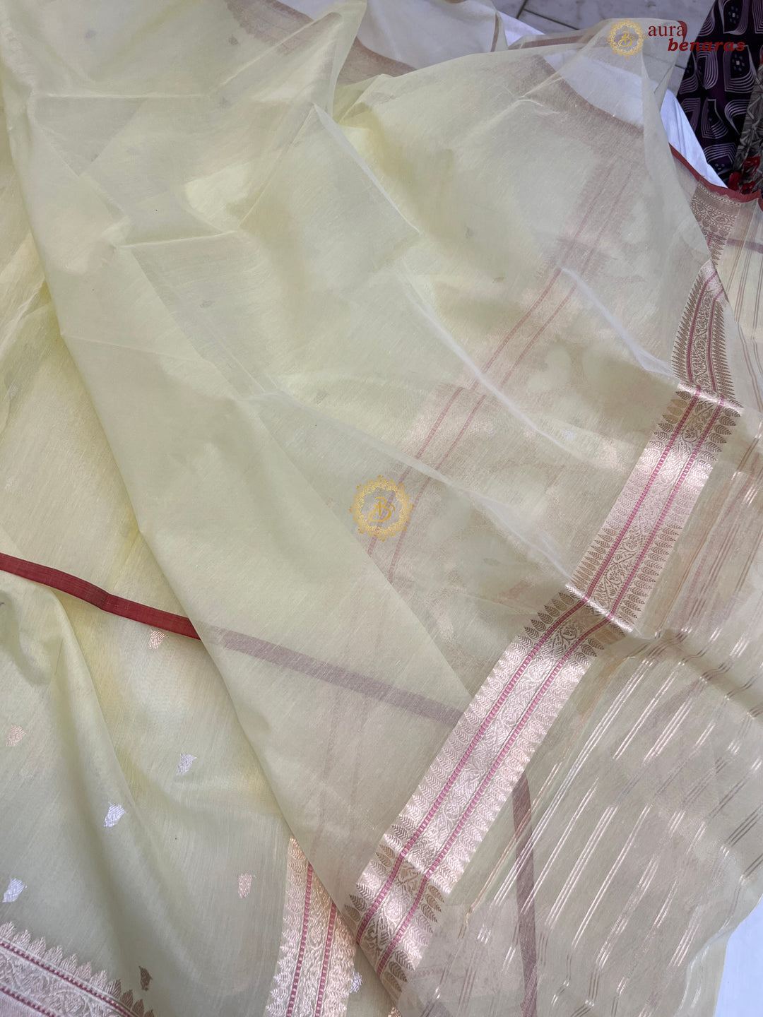 Pastel Yellow Kora Cotton Silk Banarasi Saree with Kadhwa Butis