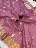 Pastel Pink Pure Banarasi Handloom Kora Silk Saree - Aura Benaras