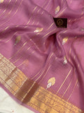 Pastel Pink Pure Banarasi Handloom Kora Silk Saree - Aura Benaras