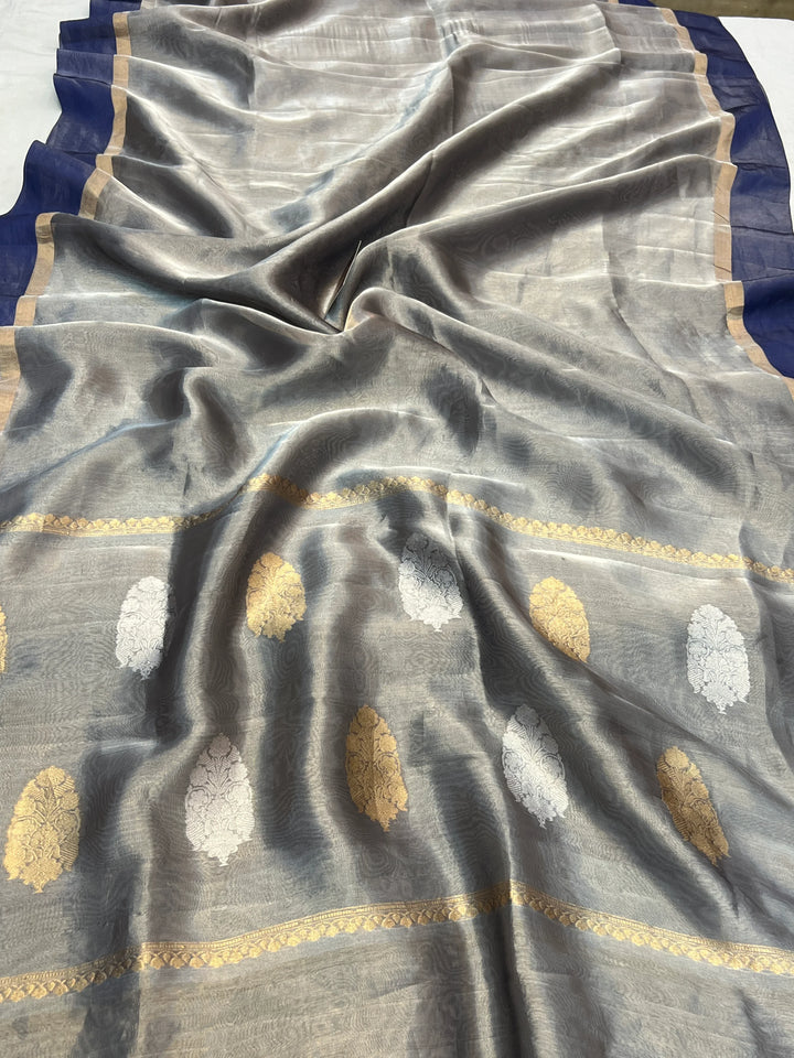 Navy Blue Pure Tissue Silk Handloom Banarasi Saree