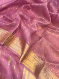 Pastel Pink Pure Banarasi Handloom Kora Silk Saree - Aura Benaras