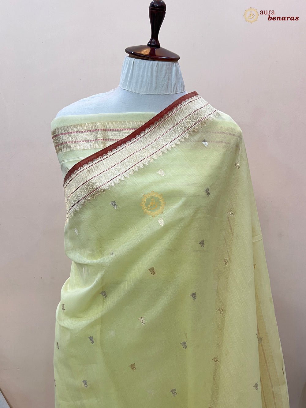 Pastel Yellow Kora Cotton Silk Banarasi Saree with Kadhwa Butis