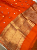 Orange Banarasi Handloom Kora Silk Saree - Aura Benaras