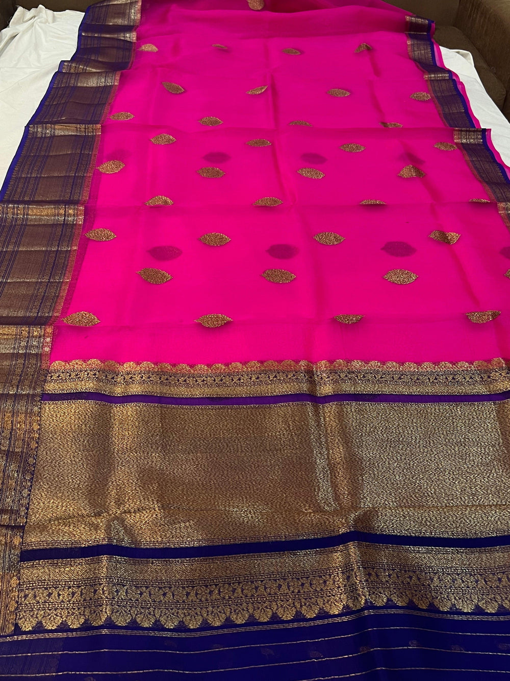 Rani Pink Banarasi Handloom Kora Silk Saree - Aura Benaras