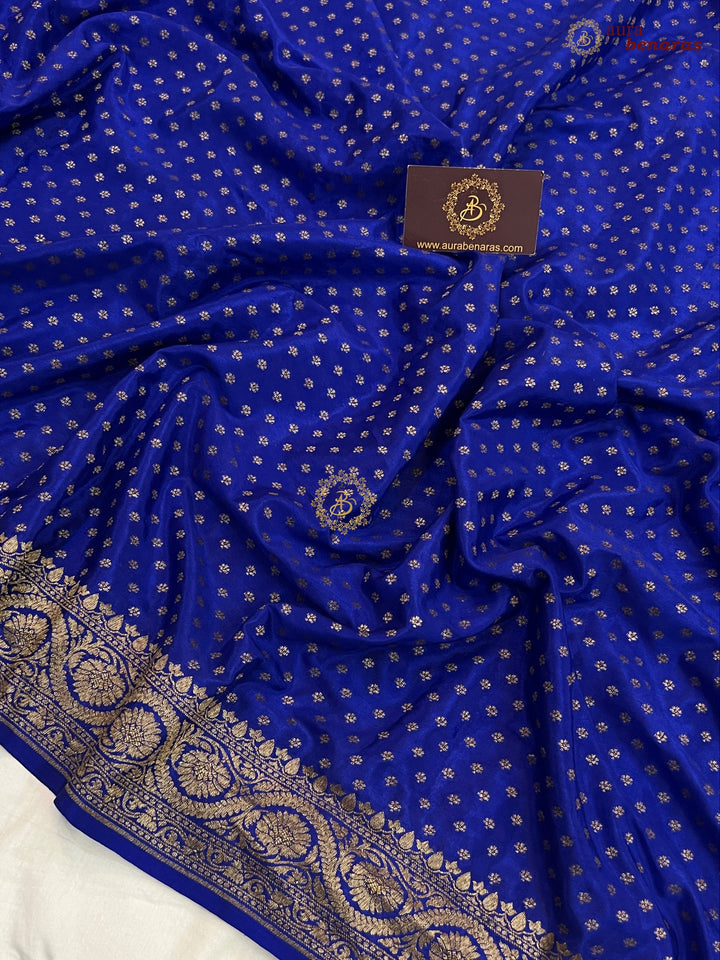 Royal Blue Pure Banarasi Khaddi Crepe Silk Saree - Aura Benaras