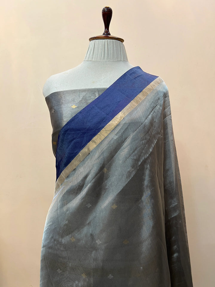 Navy Blue Pure Tissue Silk Handloom Banarasi Saree