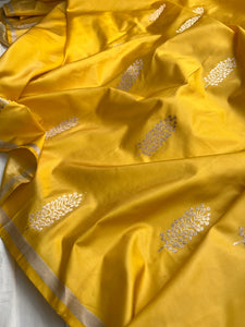 Yellow Banarasi Handloom Katan Satin Silk Saree - Aura Benaras