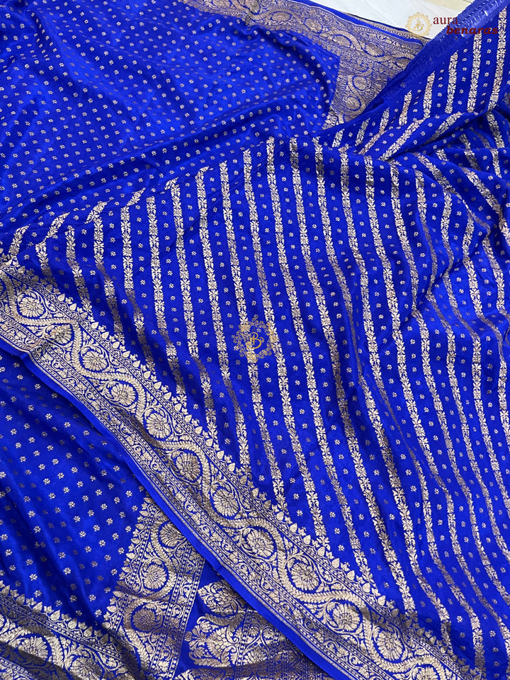 Royal Blue Pure Banarasi Khaddi Crepe Silk Saree - Aura Benaras