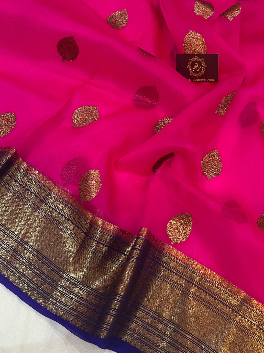 Rani Pink Banarasi Handloom Kora Silk Saree - Aura Benaras