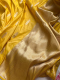 Yellow Banarasi Handloom Katan Satin Silk Saree - Aura Benaras