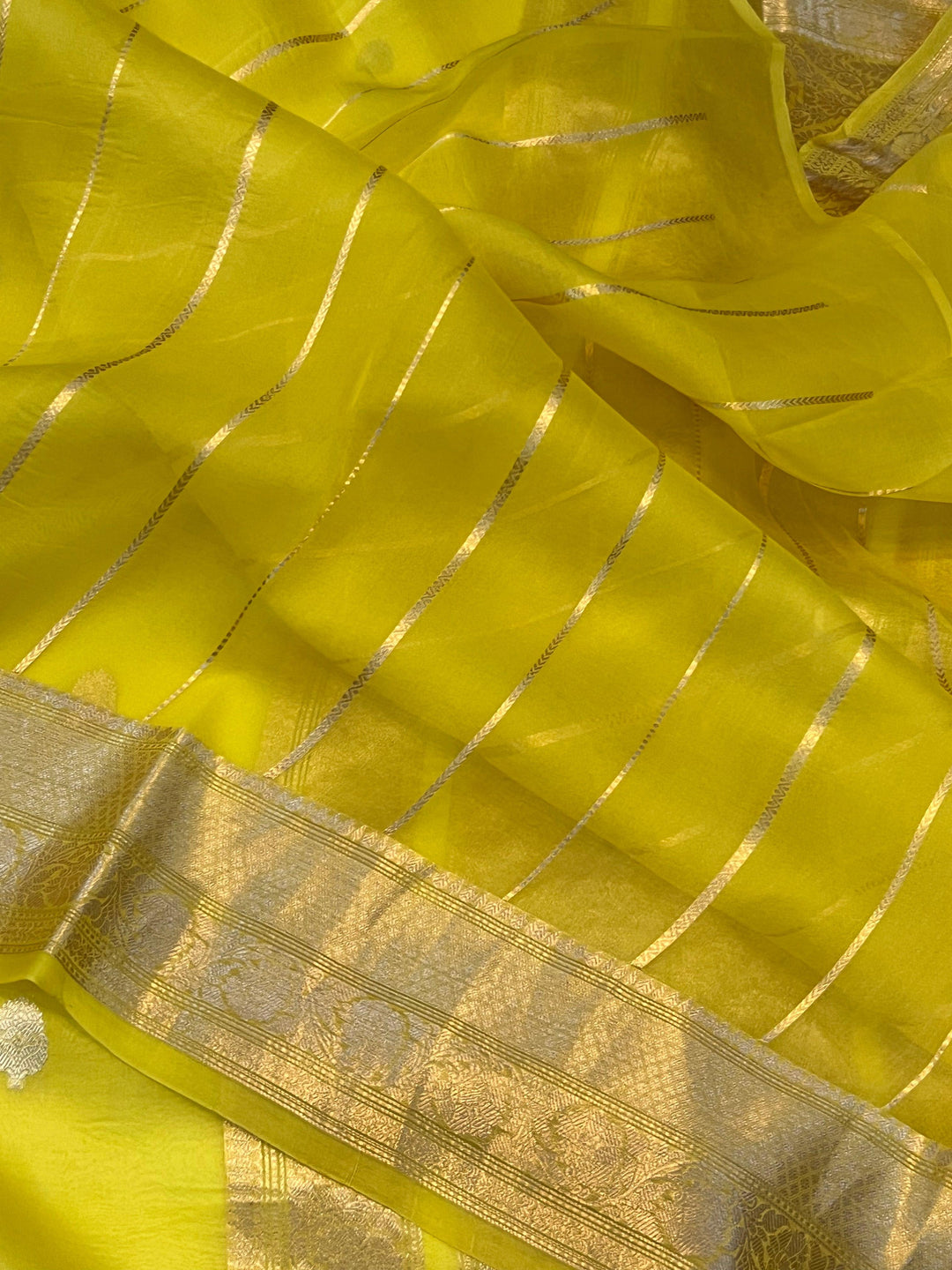 Lemon Yellow Banarasi Handloom Kora Silk Saree