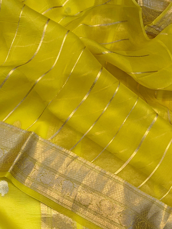 Lemon Yellow Banarasi Handloom Kora Silk Saree