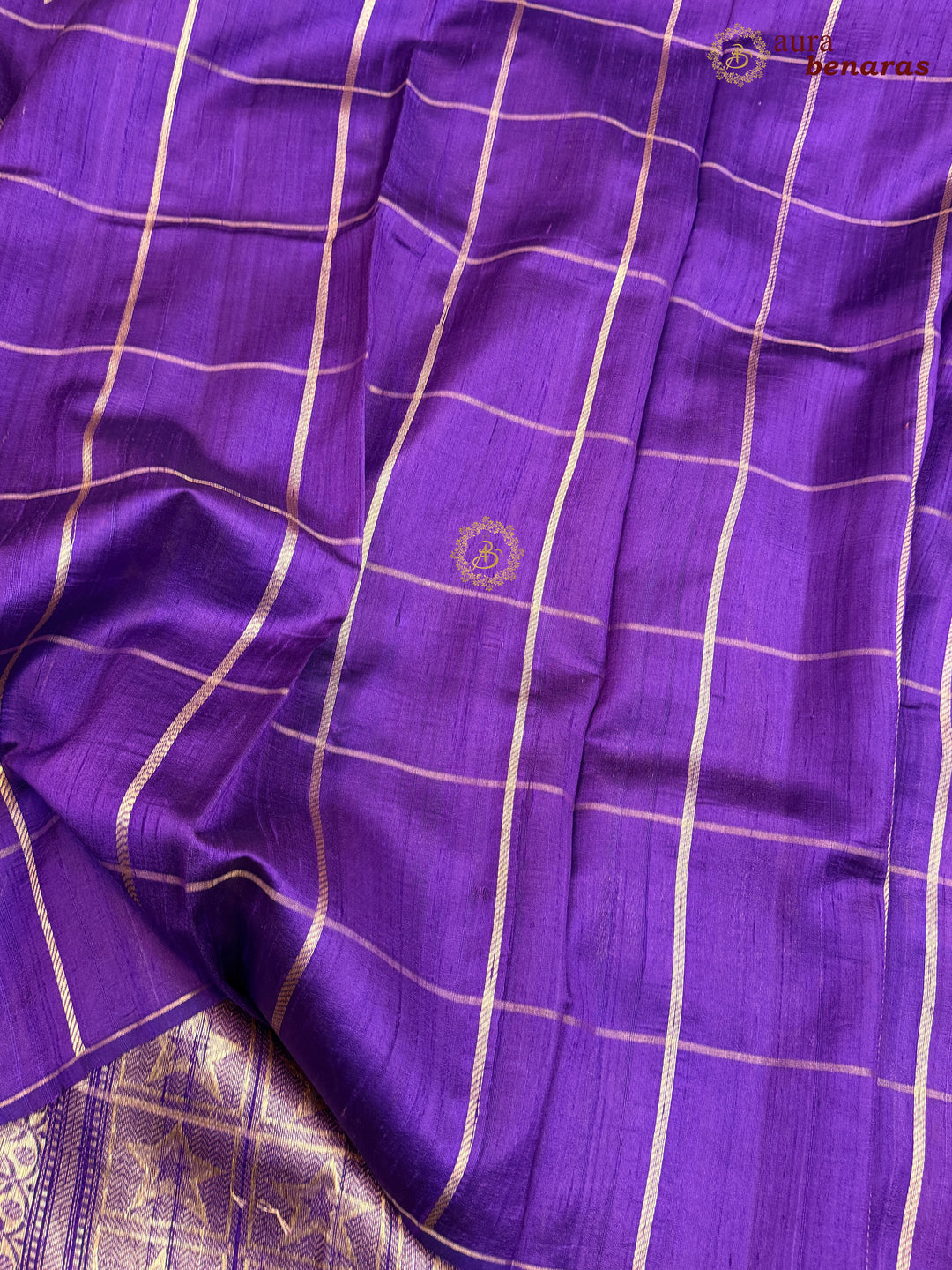 Purple Pure Raw Silk Banarasi Saree | Checks & Meenakari