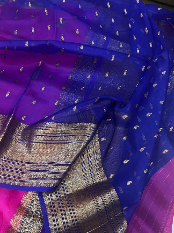 Rani Pink Banarasi Handloom Kora Silk Saree - Aura Benaras