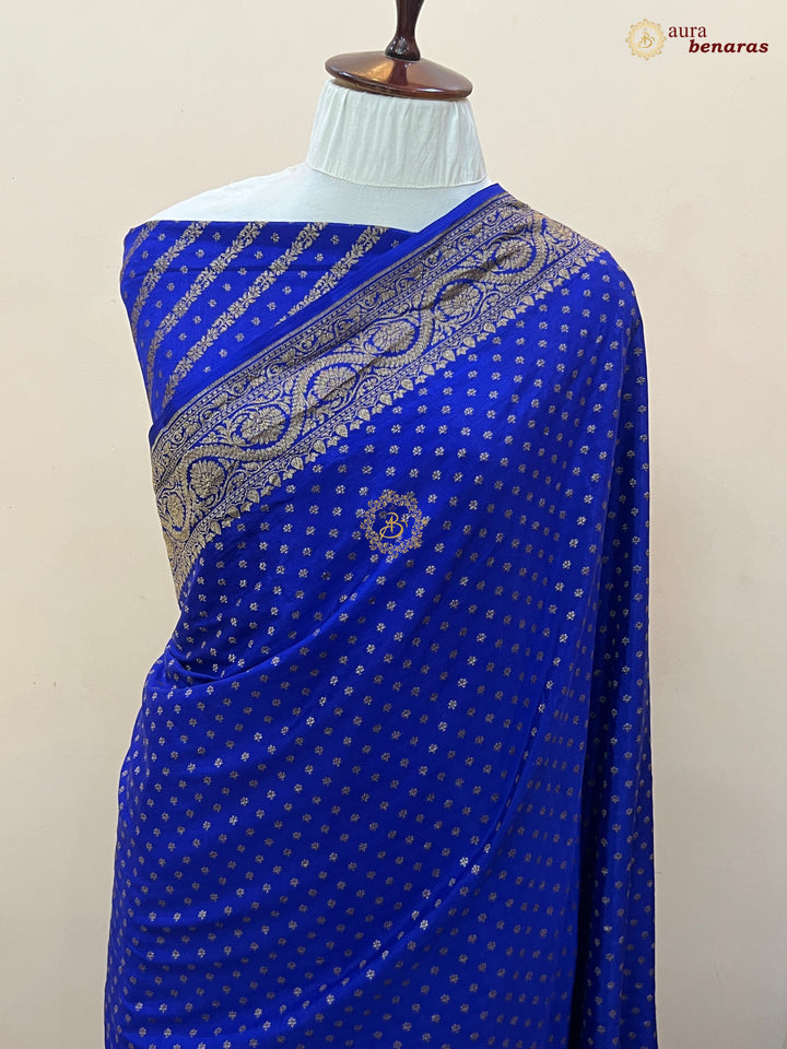 Royal Blue Pure Banarasi Khaddi Crepe Silk Saree - Aura Benaras