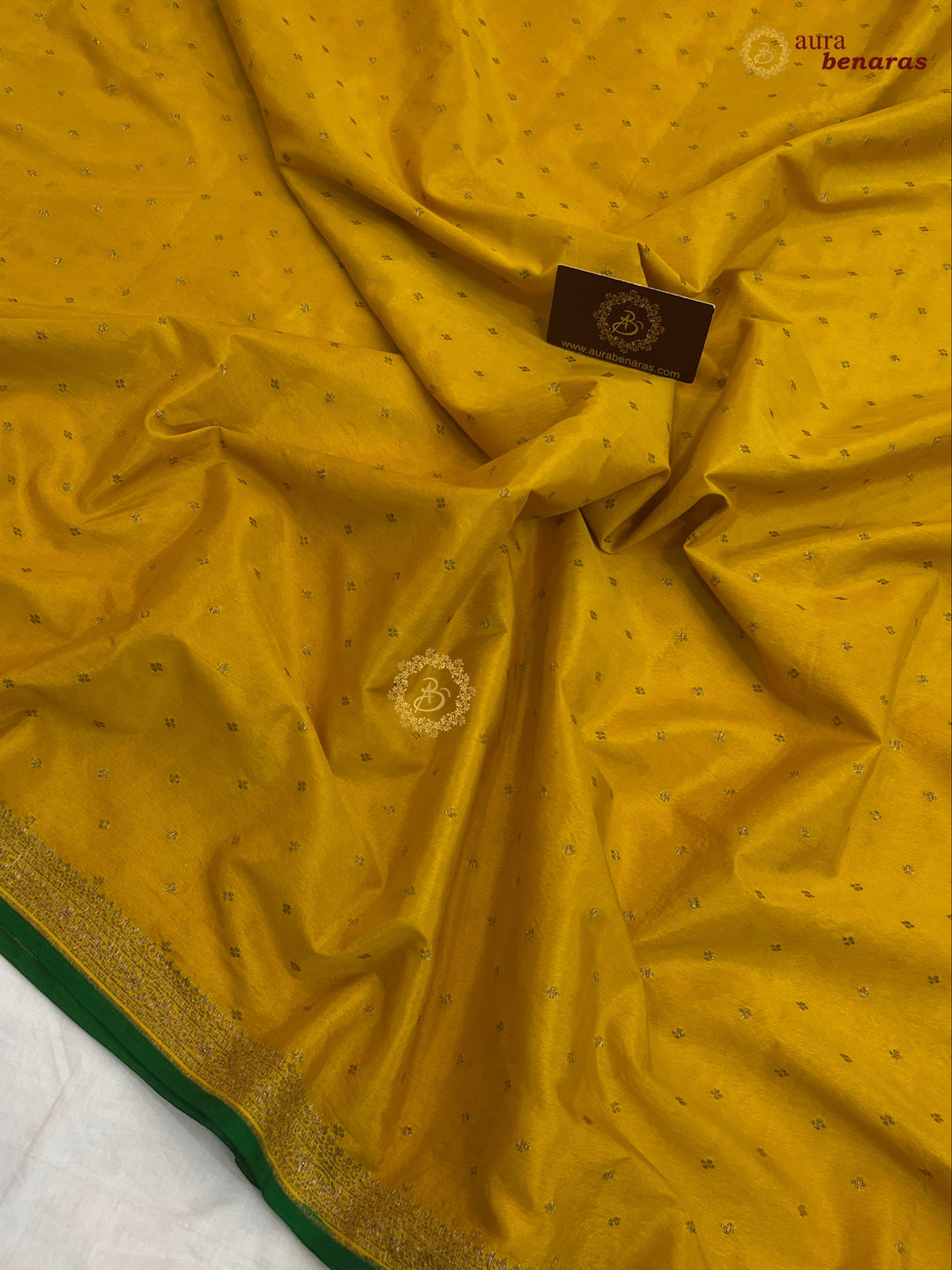 Mustard Yellow Pure Banarasi Khaddi Crepe Silk Saree - Aura Benaras