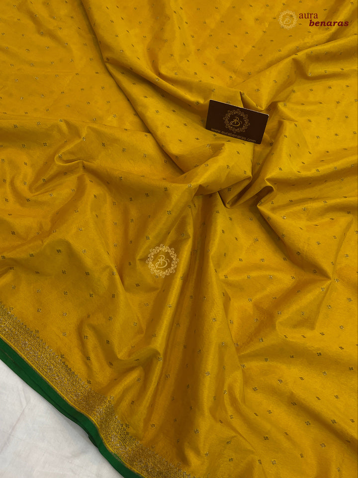 Mustard Yellow Pure Banarasi Khaddi Crepe Silk Saree - Aura Benaras