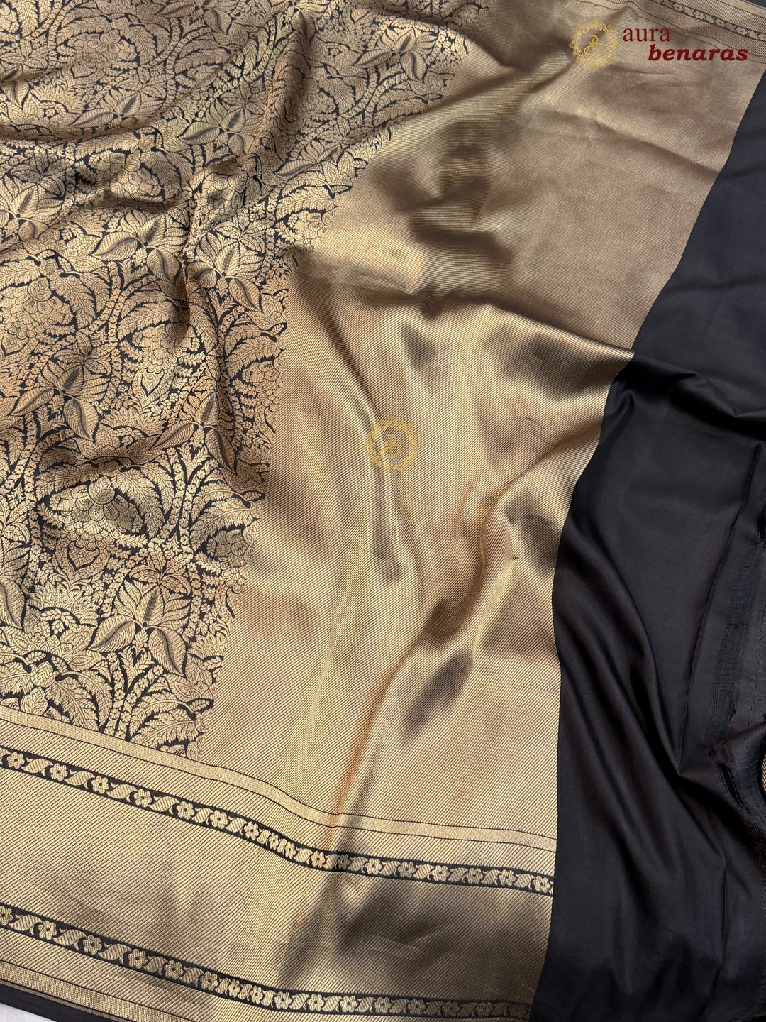 Black Katan Silk Banarasi Saree with Floral Brocade Work
