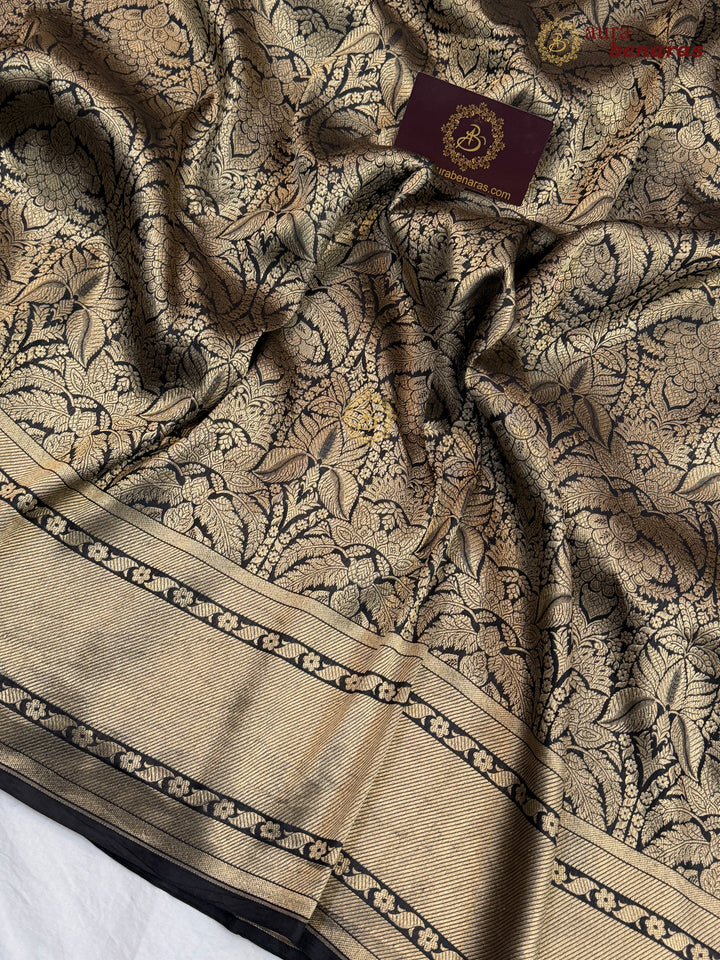Black Katan Silk Banarasi Saree with Floral Brocade Work
