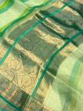 Pista Green Rangkaat Pure Banarasi Handloom Kora Silk Saree - Aura Benaras