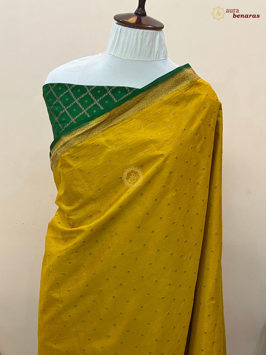 Mustard Yellow Pure Banarasi Khaddi Crepe Silk Saree - Aura Benaras