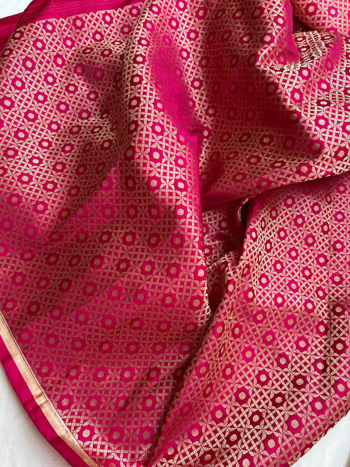 Rani Pink Banarasi Handloom Katan Satin Silk Saree - Aura Benaras