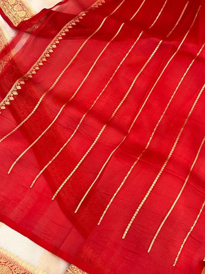 Cream Pure Kora Silk Handloom Banarasi Saree