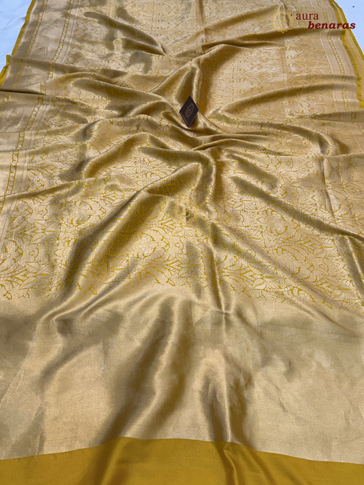 Yellow Katan Silk Banarasi Saree with Floral Brocade Work