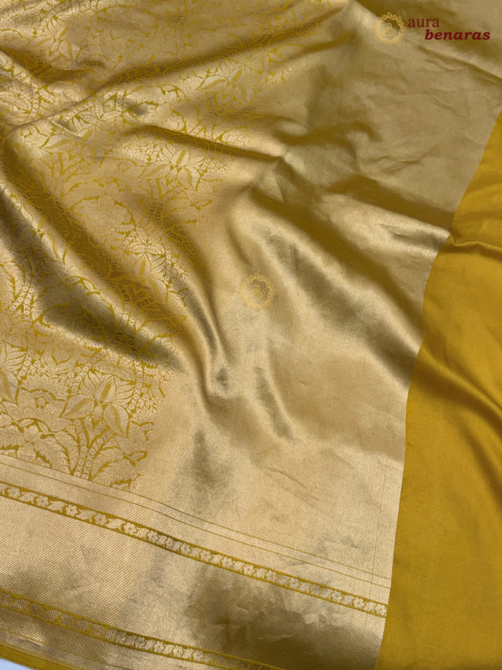 Yellow Katan Silk Banarasi Saree with Floral Brocade Work