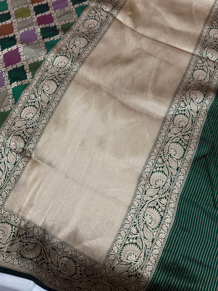 Bottle Green Rangkaat Pure Katan Silk Banarasi Handloom Saree