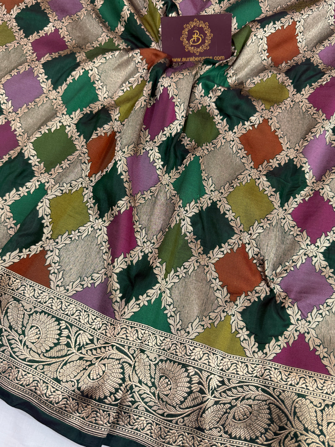 Bottle Green Rangkaat Pure Katan Silk Banarasi Handloom Saree